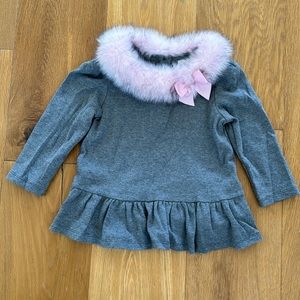 Super cute!! Janie and Jack Grey Top w/ pink fur, size 6